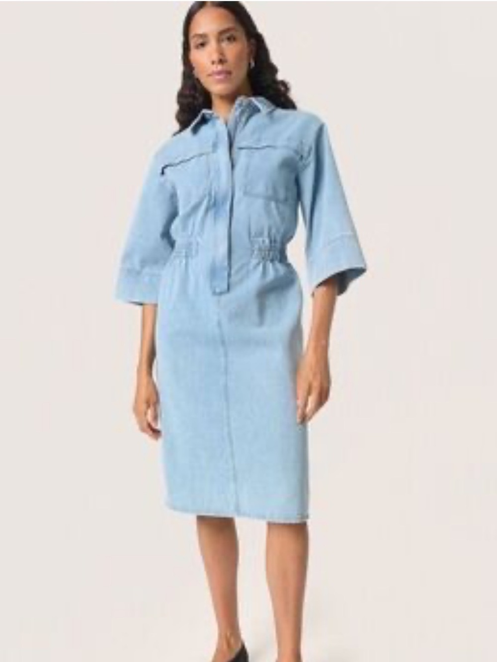 NWT SOAKED IN LUXURY Blue Denim Midi Shirt Dress